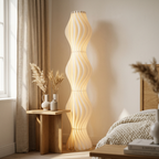 Tiered White Floor Lamp with Sculptural Skirt Shade