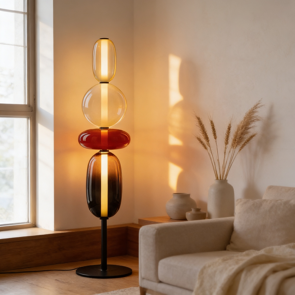 Sculptural Stacked Glass Cherry Pebble Floor Lamp