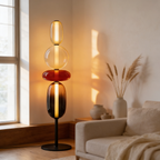 Sculptural Stacked Glass Cherry Pebble Floor Lamp