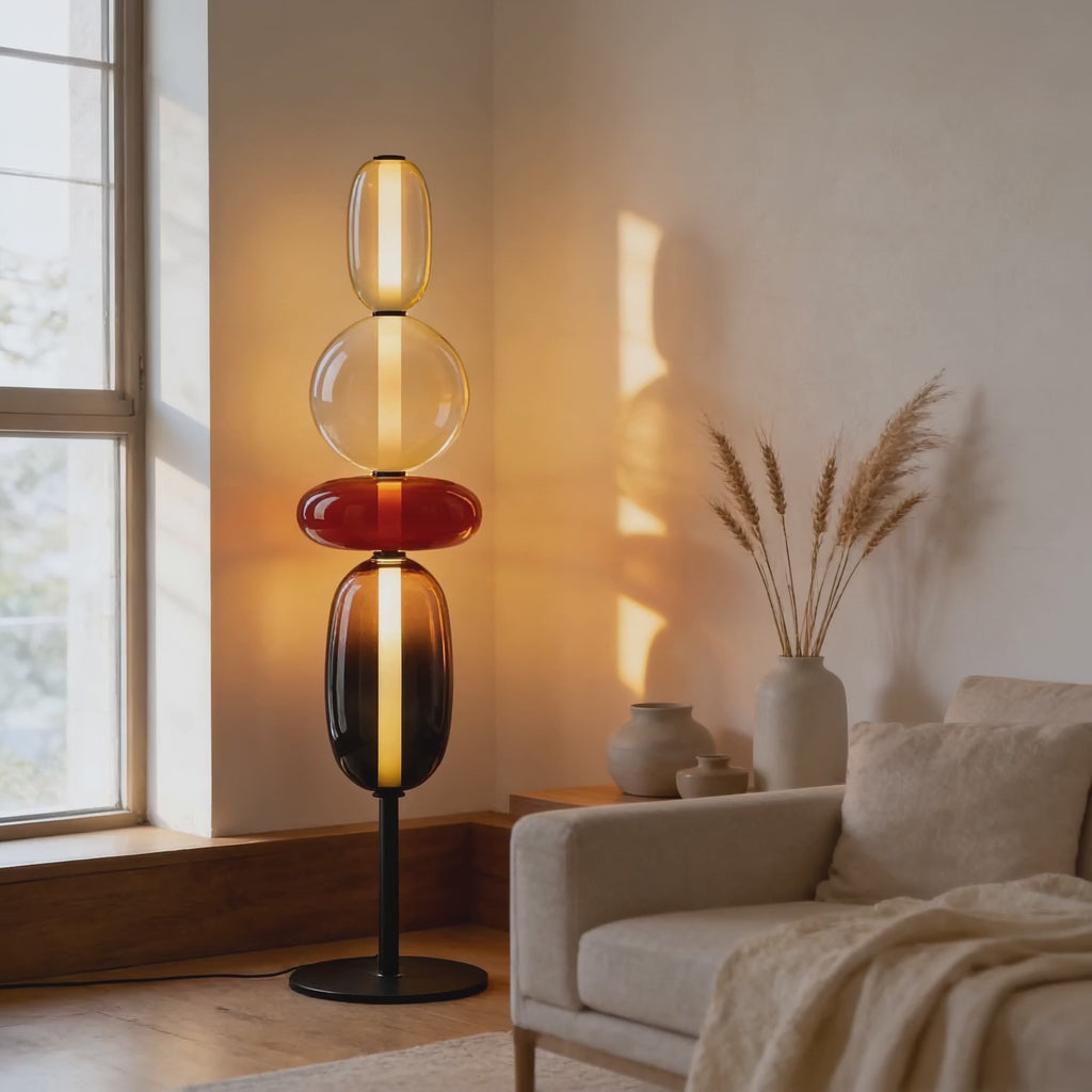 Sculptural Stacked Glass Cherry Pebble Floor Lamp